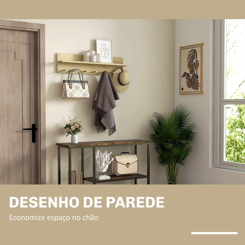 Móvel Cabide de Entrada com 7 Ganchos Prateleira de Armazenamento para Chaves Roupas Bolsas para Entrada Corredor Quarto 80x12x20 cm Natural — foto 4