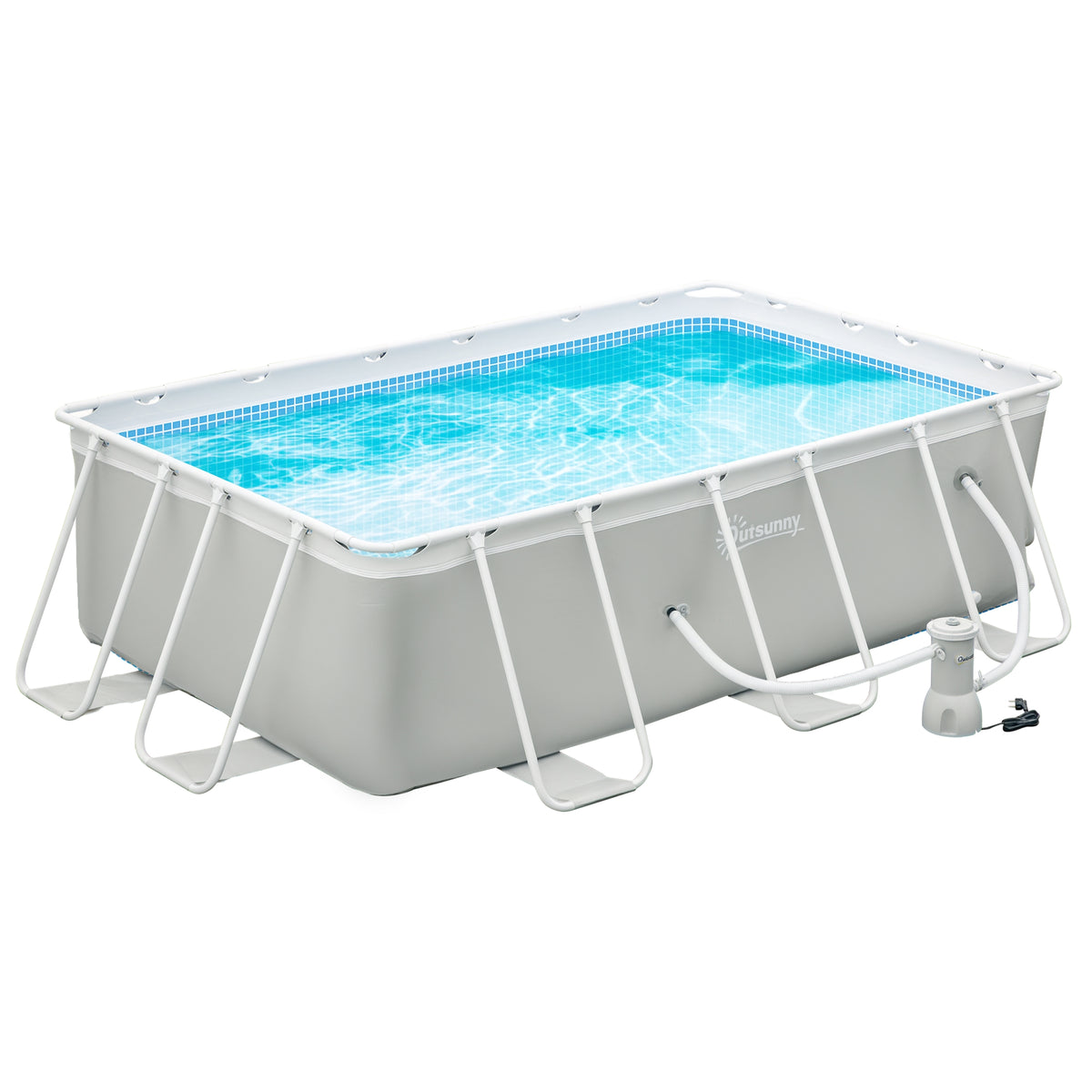 Piscina Desmontável Tubular 340x215x80cm Piscina Retangular de Exterior com Purificador 4.000L/H Mangueiras de Comprimento 100cm e Estrutura de Aço 4200L Cinza — foto 1