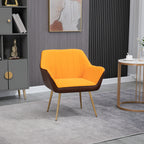 Poltrona de Sala de Estar Estofada em Couro Sintético e Veludo com Apoios para os Braços Pés Dourados e Estrutura de Aço Poltrona para Dormitório Carga 120 kg 64x62x72,5 cm Amarelo — foto 2