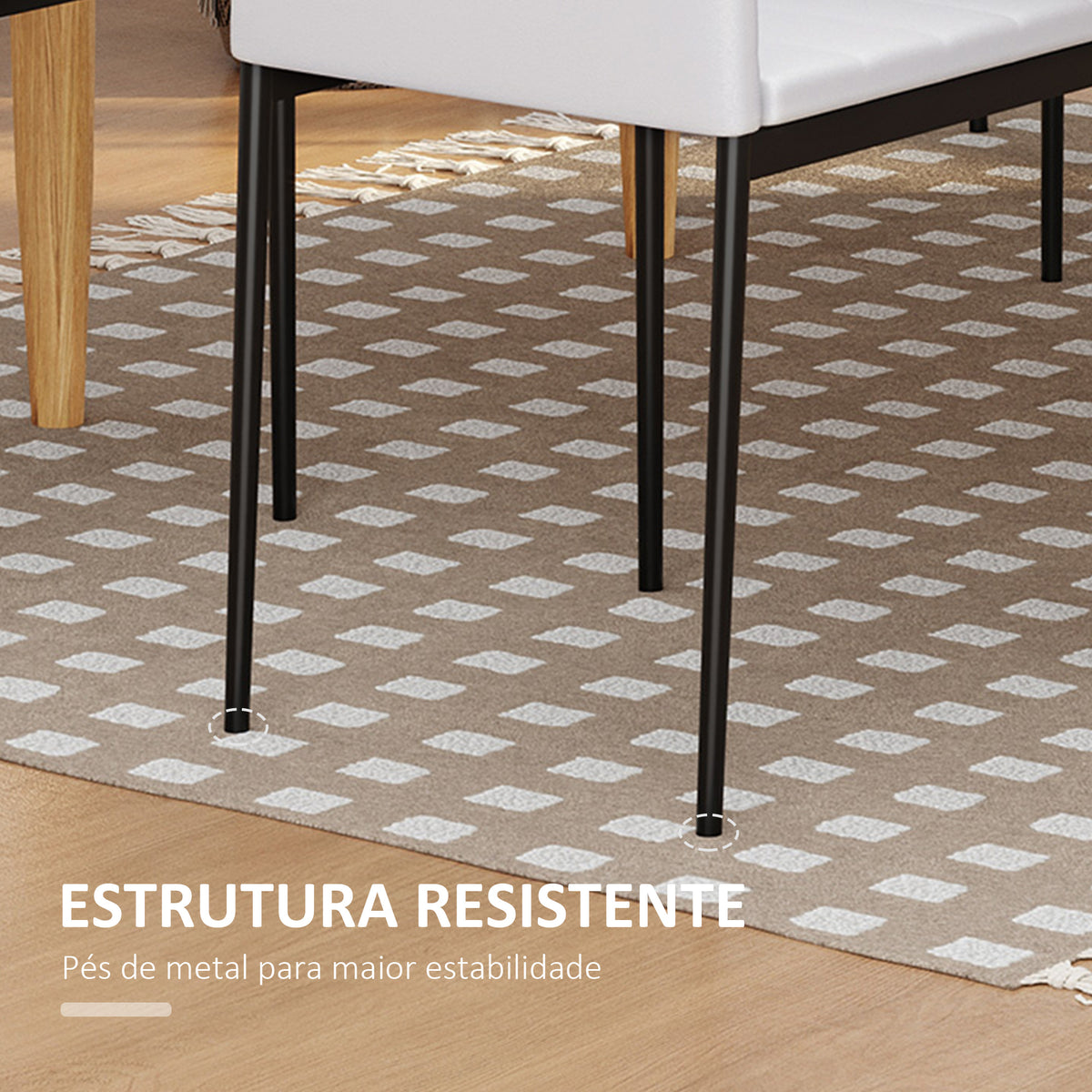 Conjunto de 4 Cadeiras de Sala de Jantar Estofadas em Linho e Pés de Metal Cadeiras Modernas para Cozinha Carga Máxima 120kg 41x50x97cm Branco — foto 4