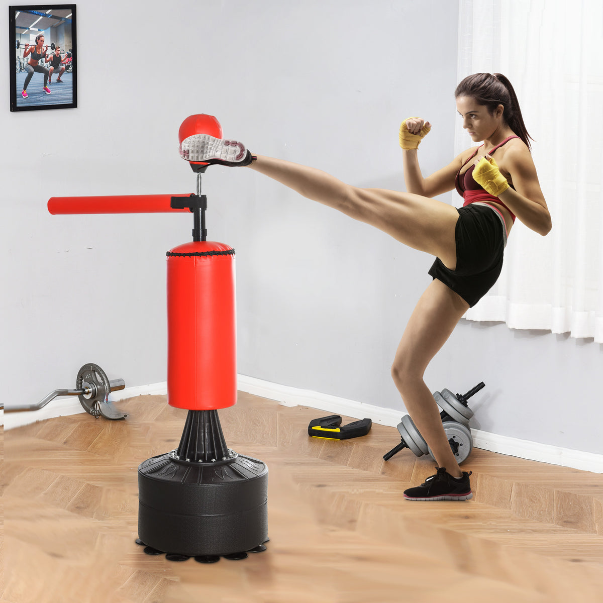Punching Ball de Boxe com Altura Ajustável com Barra Giratória 360° e Base Preenchida Punching Ball para Boxe 88x48x155-205 cm Preto e Vermelho — foto 7