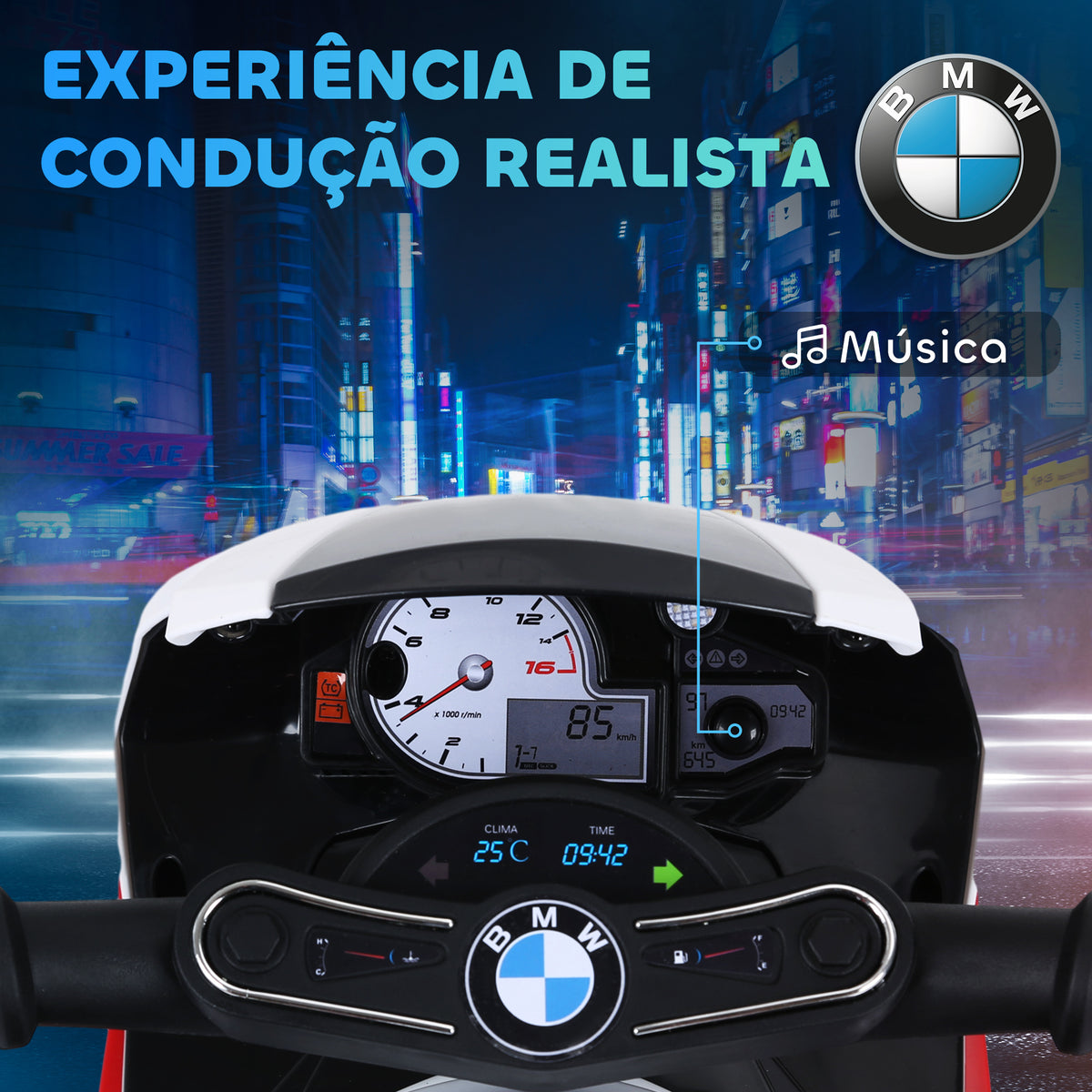Mota Elétrica BMW para Crianças entre 18-36 Meses 6V com Faróis Música e Velocidade Máx. de 2,5 km/h 66x37x44 cm Vermelho — foto 4