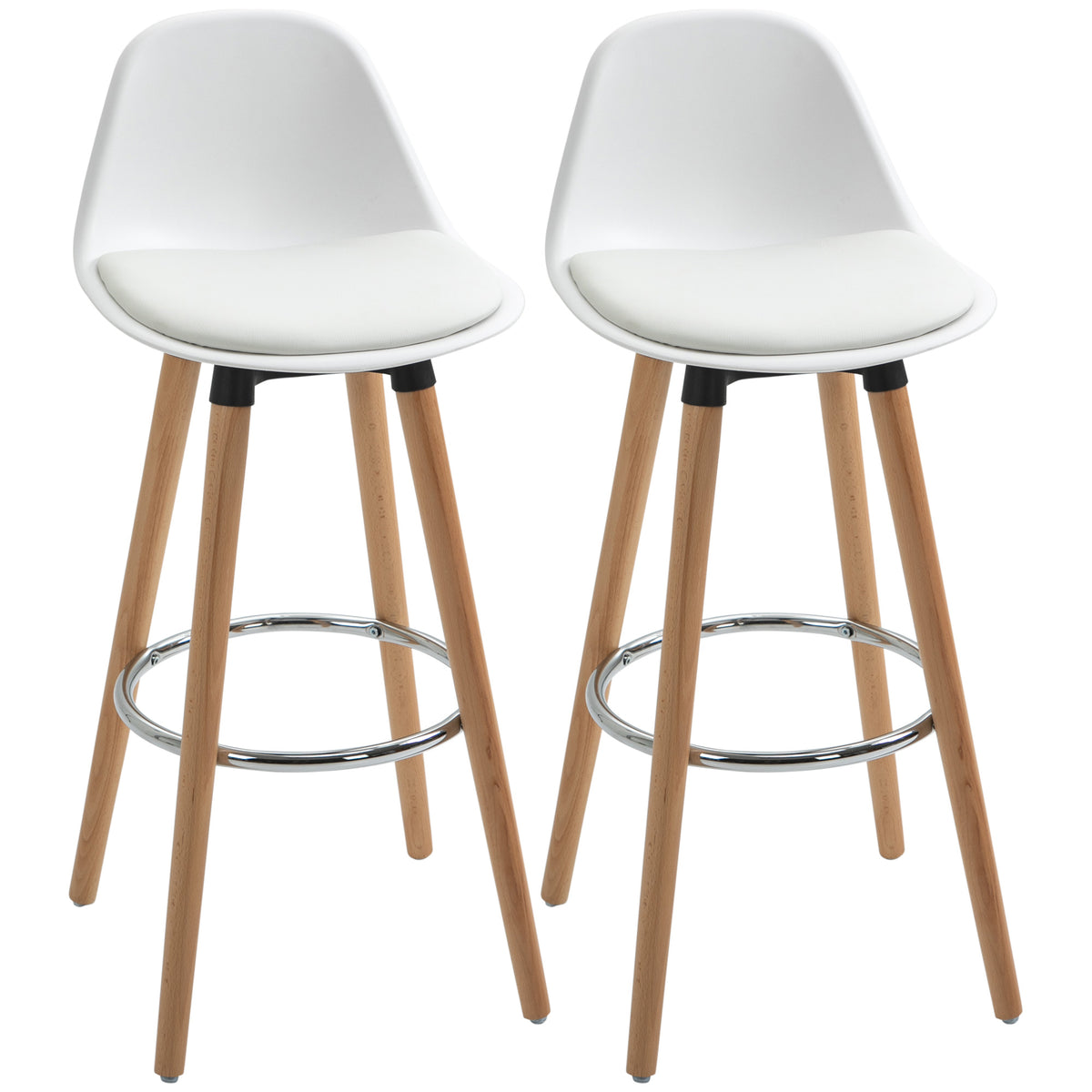 Conjunto de 2 Bancos de Bar Estofado em PU Bancos Altos de Cozinha com Assento de 69 cm e Pés de Madeira para Cozinha Sala de Jantar 38,5x42,5x91cm Branco — foto 1
