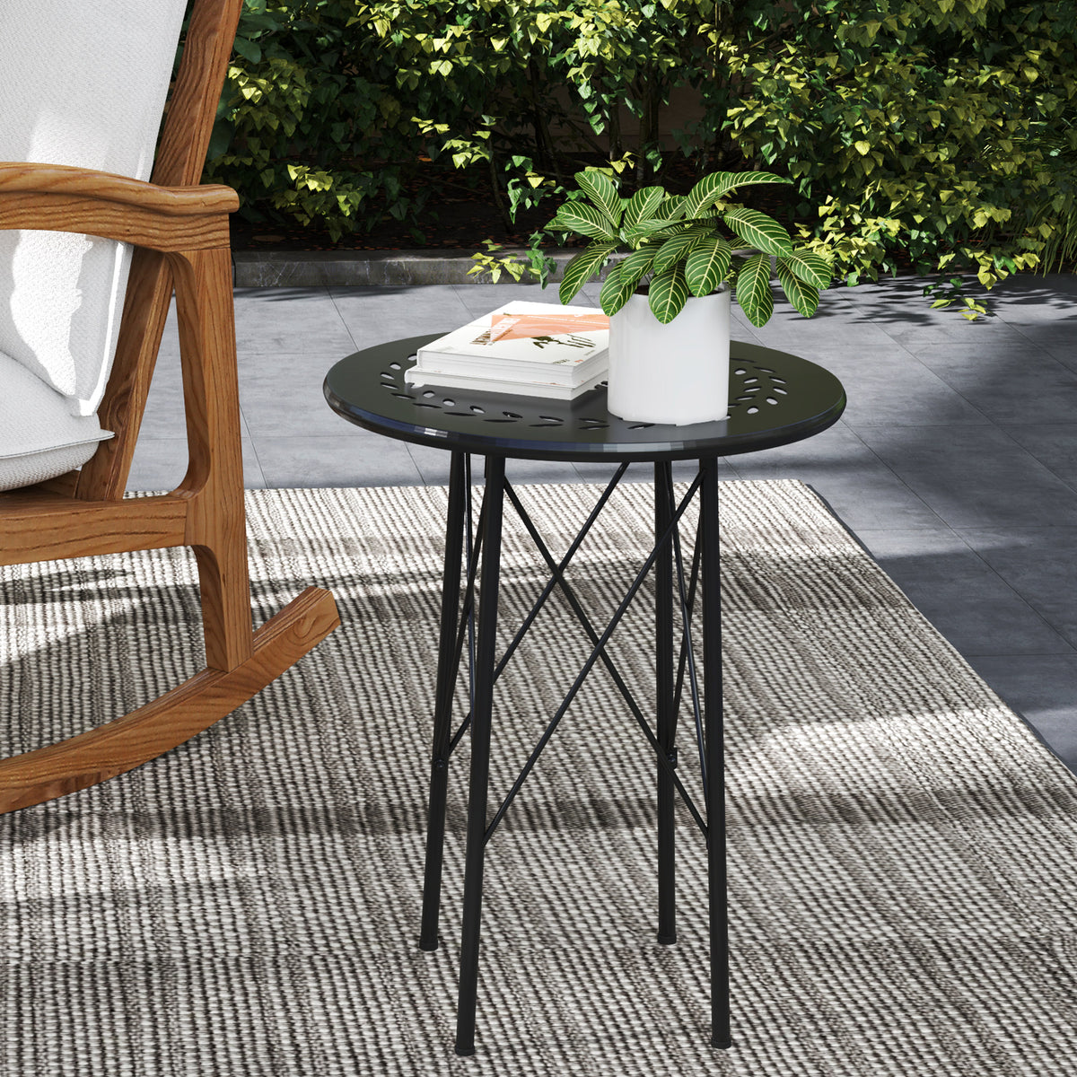 Mesa de Jardim Redonda Mesa de Varanda Ø40x50 cm com Pés Ajustáveis e Estrutura em Forma de X Mesa para Exterior e Interior Preto — foto 2