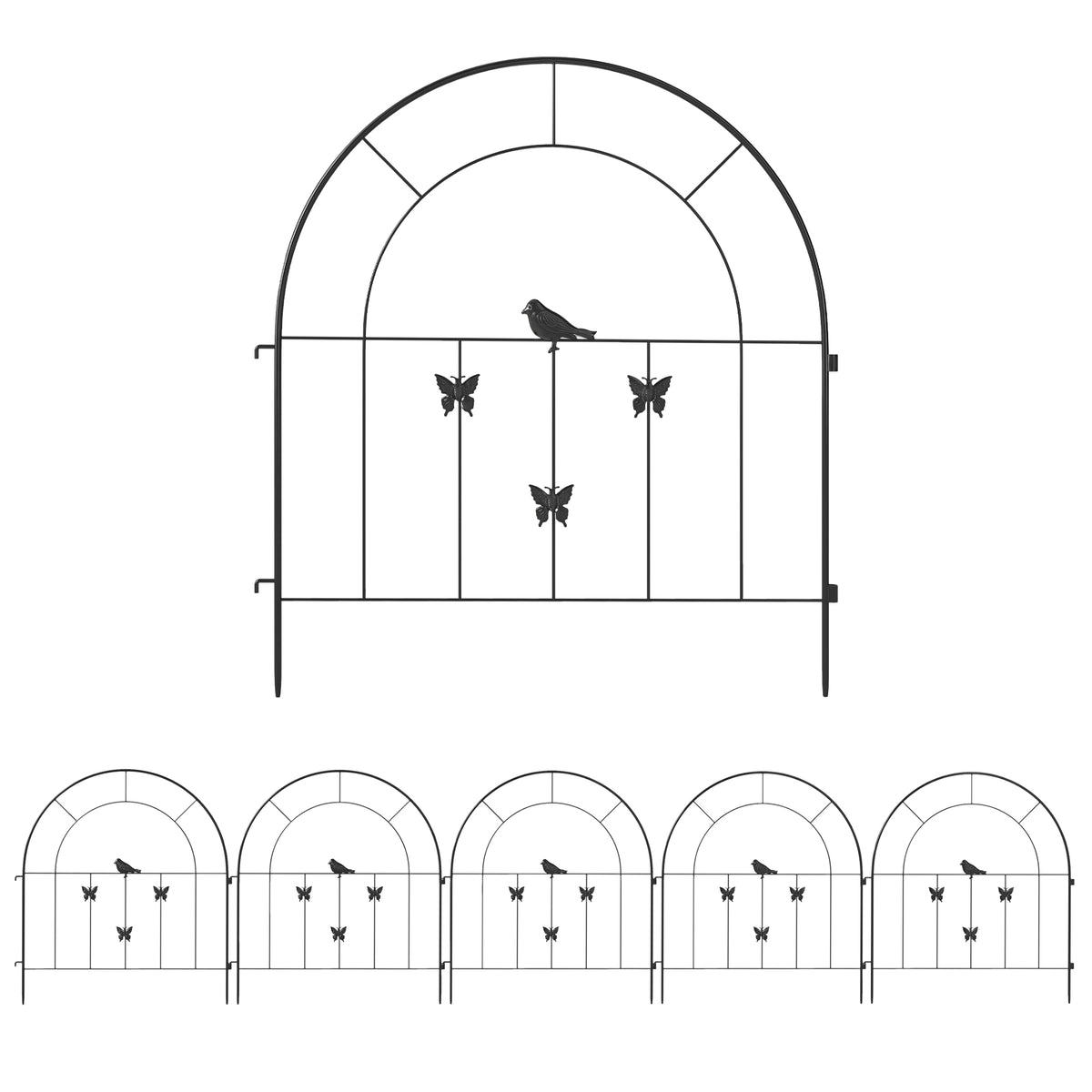 Vedações para Jardim Metálicas 300x70 cm Conjunto de 5 Vedação Decorativas para Jardim de Aço Combinação Livre Barreira para Animais para Terraço Pátio Relva Preto — foto 1