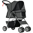 Carrinho para Cães Plegável, Coche para Cães Pequenos com Cesto de Armazenamento, Janelas de Rede, Suportes para Copos, Rodas EVA, Almofada Lavável, Travões, Carga 10 kg, 75x45x97 cm, Cinzento Escuro — foto 1