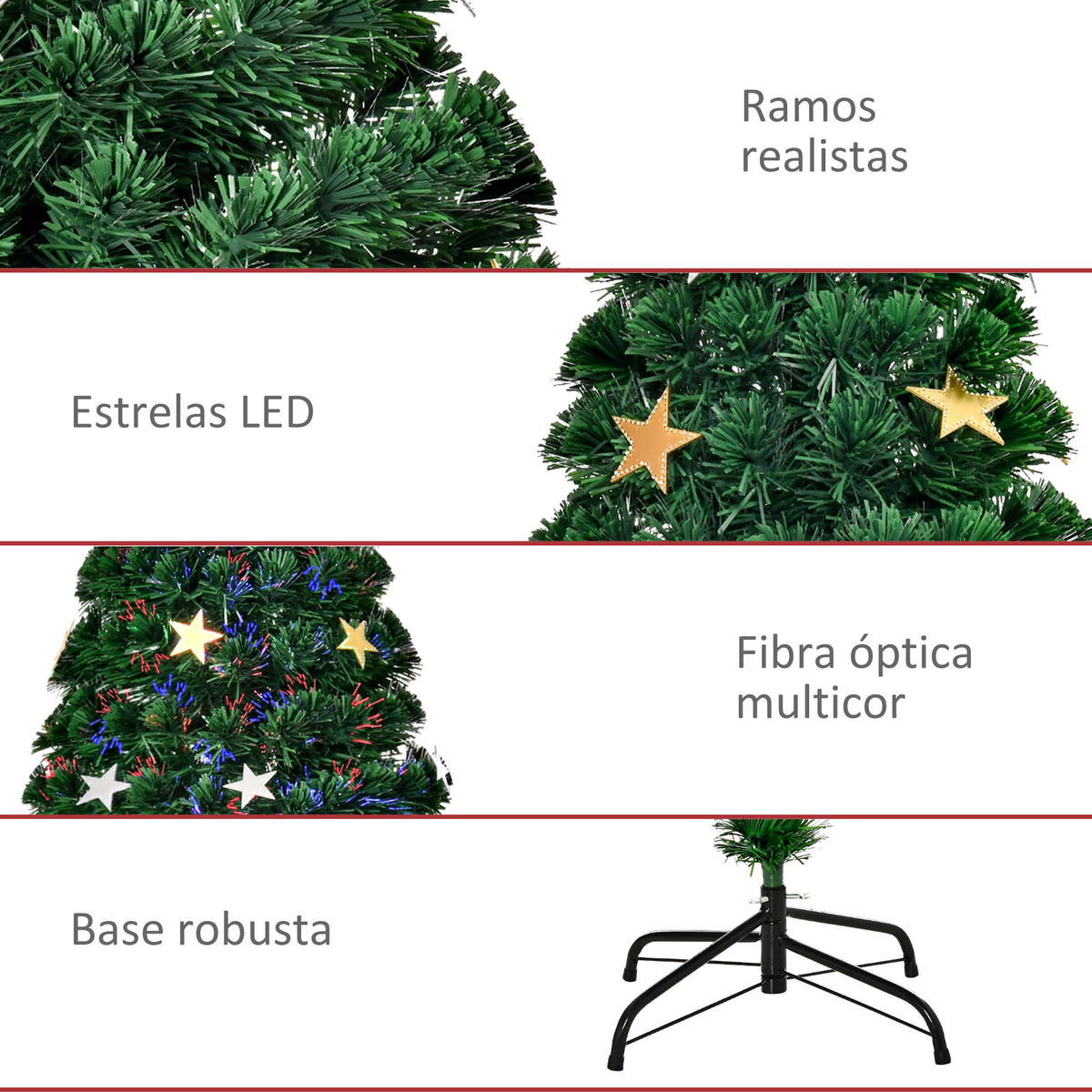 Árvore de Natal Artificial Pinheiros 180 cm com Suporte Decorações de Natal Estrela Flocos Fibra Óptica Brilhante LED Multicolor Retardador de Chama — foto 4