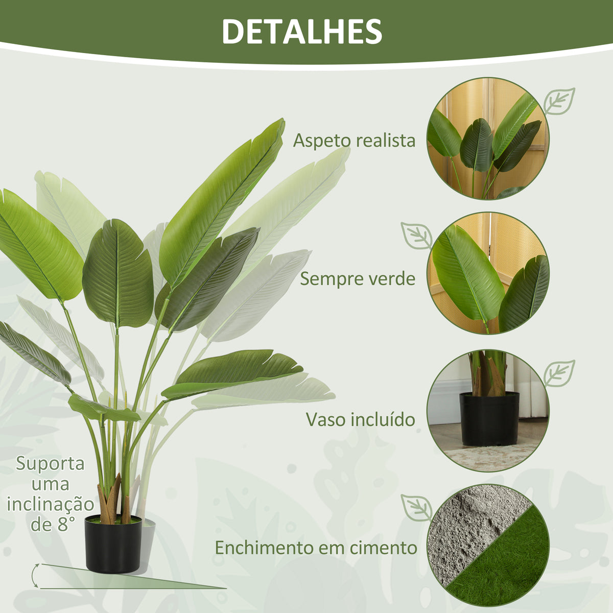 Planta Artificial Decorativa 109 cm Bananeira Artificial com Vaso e Folhas para Interior Casa Sala de Estar Escritório Verde — foto 4