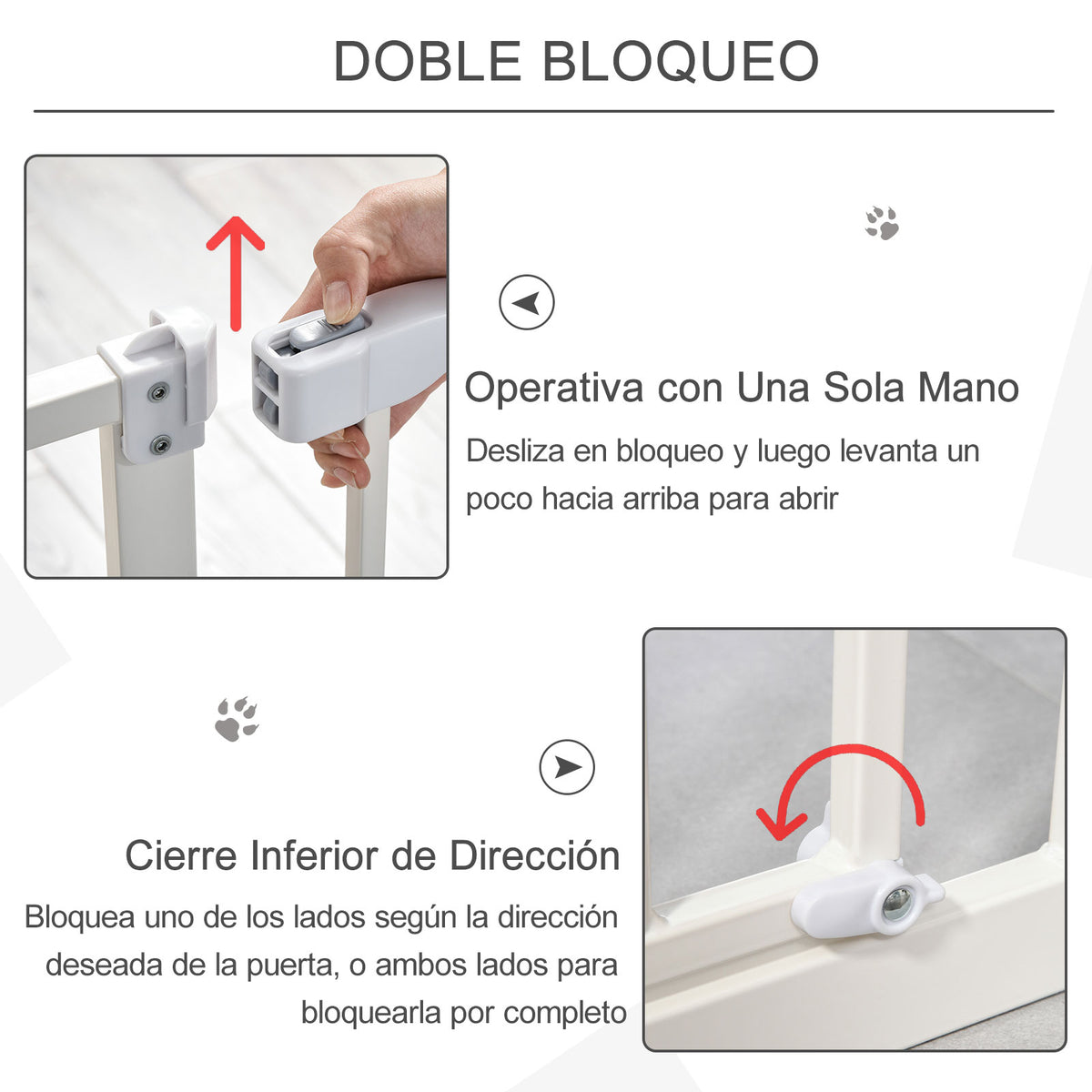 Barreira de Segurança Metálica de Portas e Escadas para Animais de Estimação Cães com Extensão de 17,5 cm Sistema de Fechamento Automático 74-97,5x76,2 cm Branco — foto 5