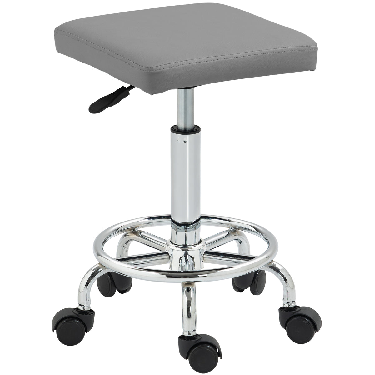 Banco Giratório Banco com Rodas Altura Regulável 50-66 cm Assento Estofado em Imitação de Couro Descanso para os Pés para Salões e Oficinas 34x34x50-66 cm Cinzento — foto 1