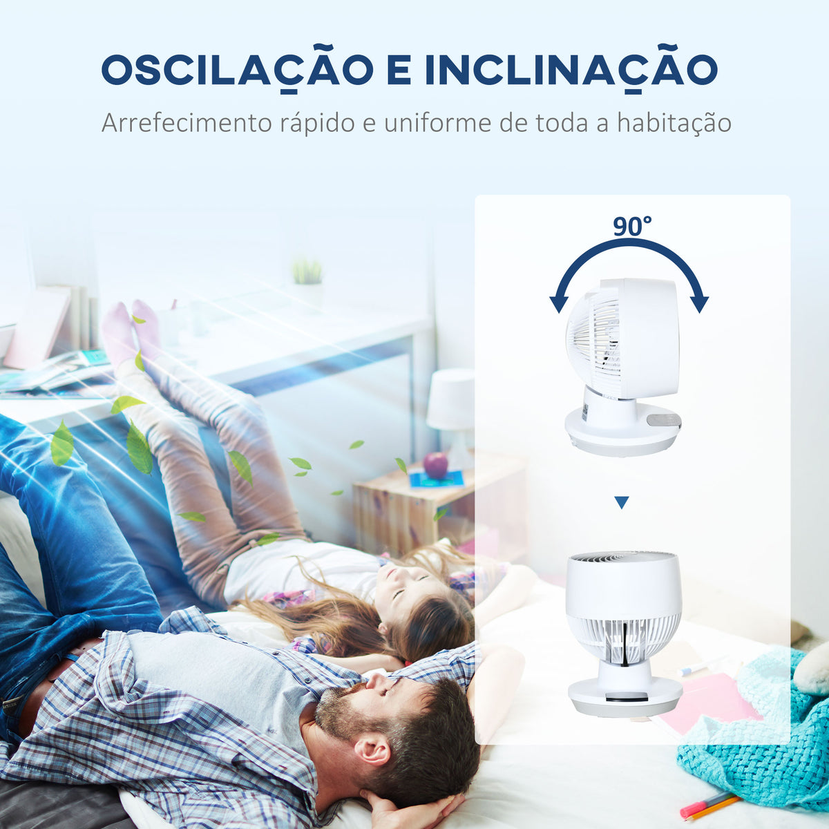 Ventoinha de Mesa 45W Mini Ventoinha com 3 Pás Ecrã LED Oscilação de 55° 3 Velocidades Temporizador e Controlo Remoto Ø20,2x28,2cm Branco — foto 5