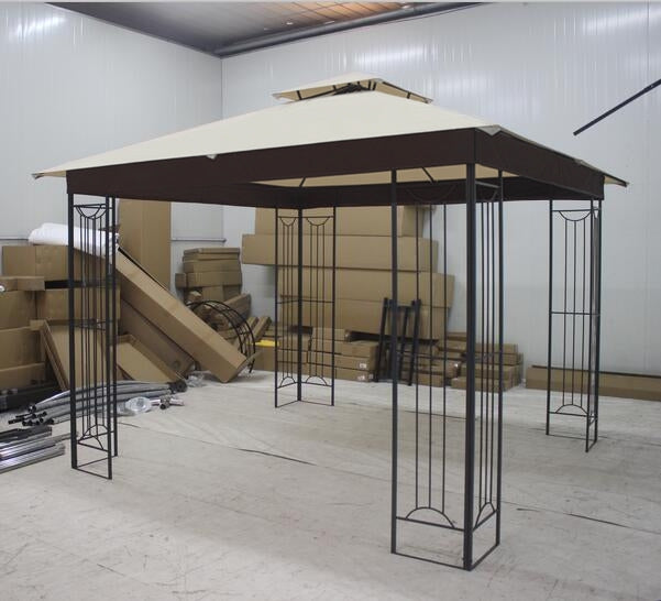 Pérgola de Jardim 3x3m para Exterior com Duplo Teto de Ventilação e Estrutura de Aço com Proteção Solar para Festas Eventos ao Ar Livre Bege — foto 1