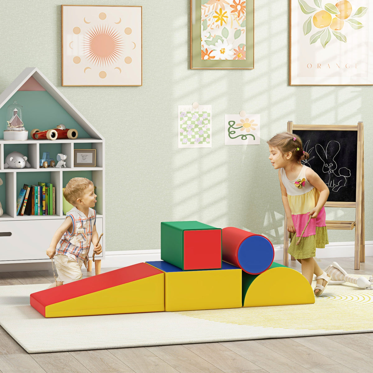 Conjunto de 5 Blocos de Psicomotricidade para Crianças Blocos de Construção Figuras de Construção Brinquedo de Aprendizagem para Escalar Gatear Multicor - Modelo 2 — foto 2