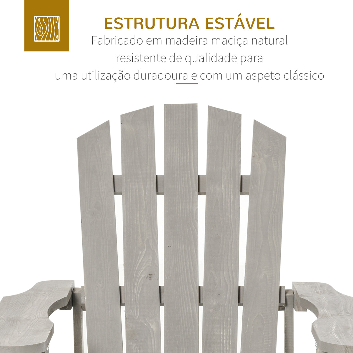 Cadeira Adirondack de Madeira Cadeira Adirondack de Jardim com Assento Extra Largo Carga Máxima 150 kg para Pátio Varanda Exterior 78x89x88 cm Cinza — foto 4