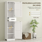 Coluna de Casa de Banho com 2 Portas 1 Gaveta e 2 Prateleiras Ajustáveis Armário Alto de Casa de Banho Estreito Estilo Rústico 40x30x170 cm Branco — foto 6