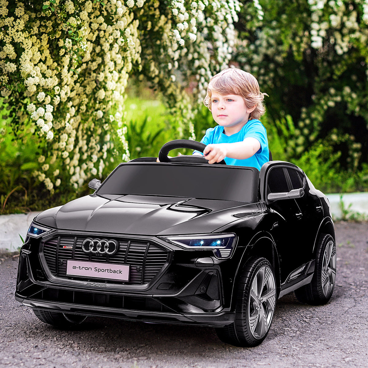 Carro Elétrico Audi E-Tron 12V para Crianças acima de 3 Anos com Controle Remoto Faróis Buzina Música MP3 TF USB e Abertura da Porta 3-8km/h 108x60x47 cm Preto — foto 2