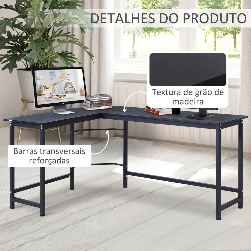 Secretária de Canto Mesa de Computador em Forma de L com Estrutura de Aço 168x120x75cm Preto — foto 6