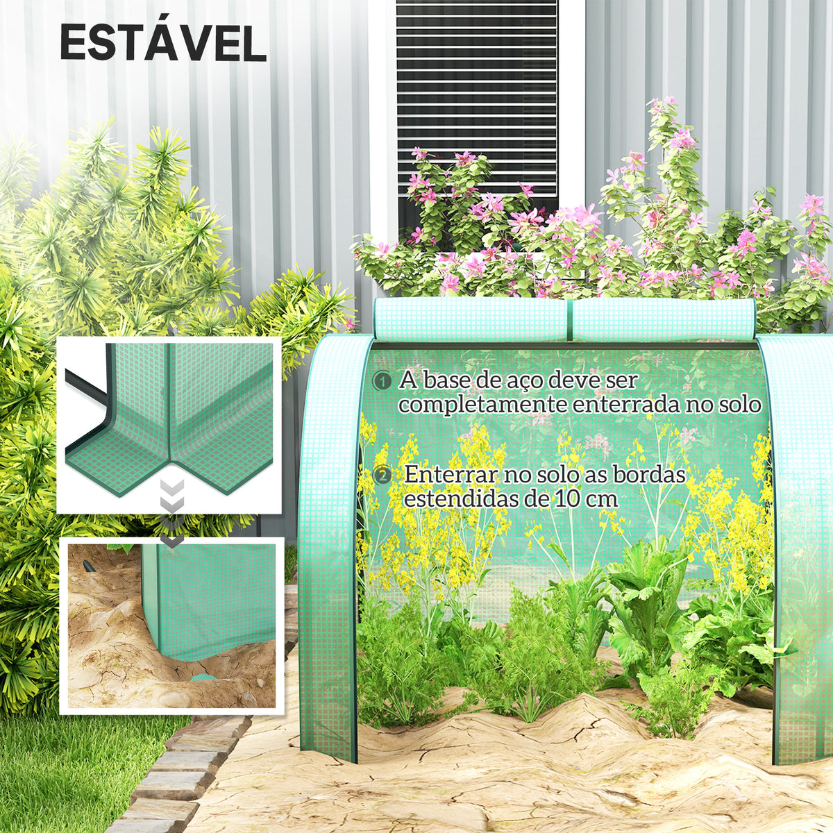Estufa 395x100x80 cm para Jardim Varanda Estufa Pequena para Cultivo de Plantas com 4 Janelas Estrutura de Aço e PE Verde — foto 5