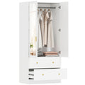 Roupeiro com 2 Portas e 2 Gavetas Armário Roupeiro com Espelho Barra para Pendurar Estilo Moderno 80x50x180 cm Branco — foto 1