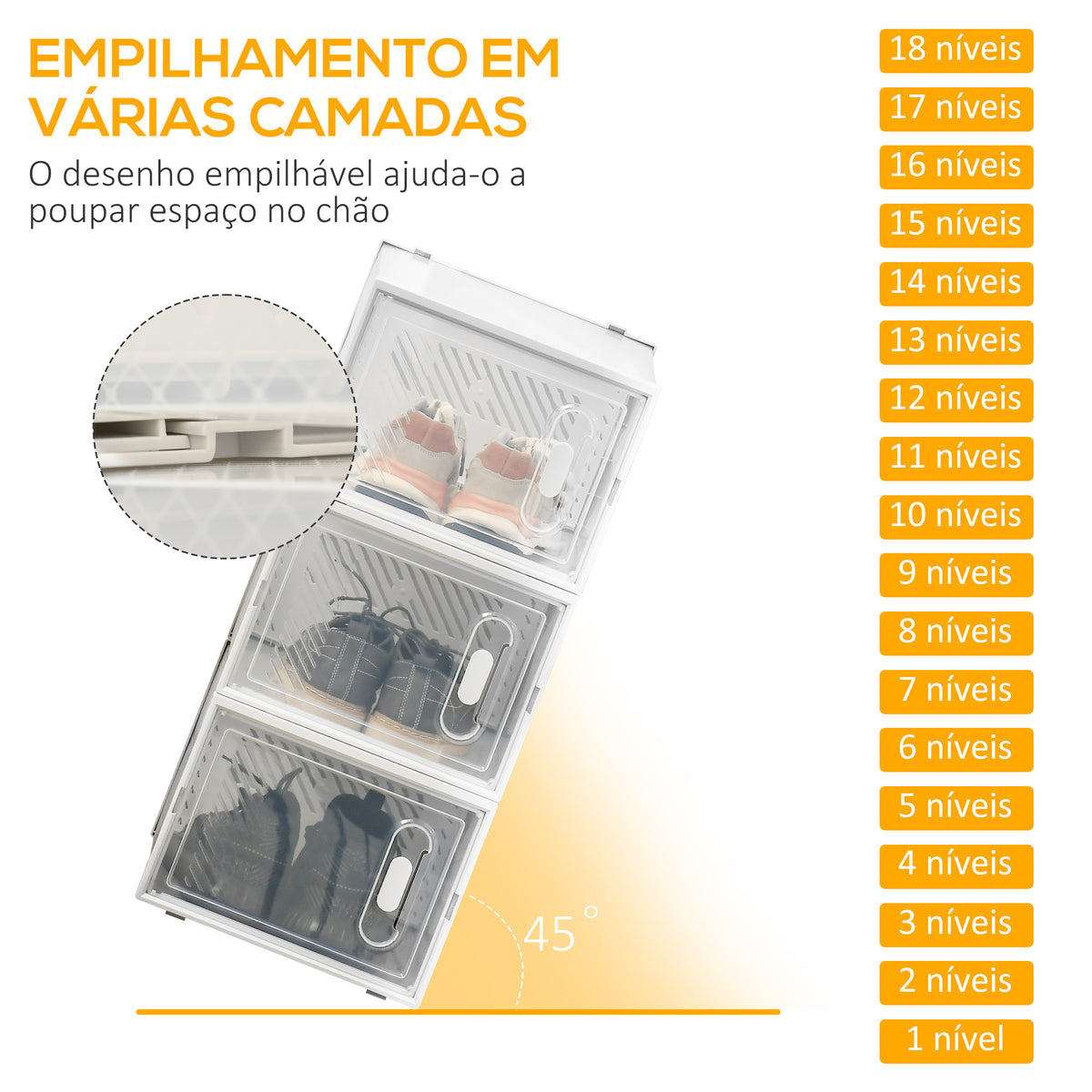 Armário Modular de Plástico Sapateira Modular com 18 Cubos Portas Magnéticas Organizador de Sapatos para Entrada Corredor Dormitório 28x36x21cm Transparente — foto 4