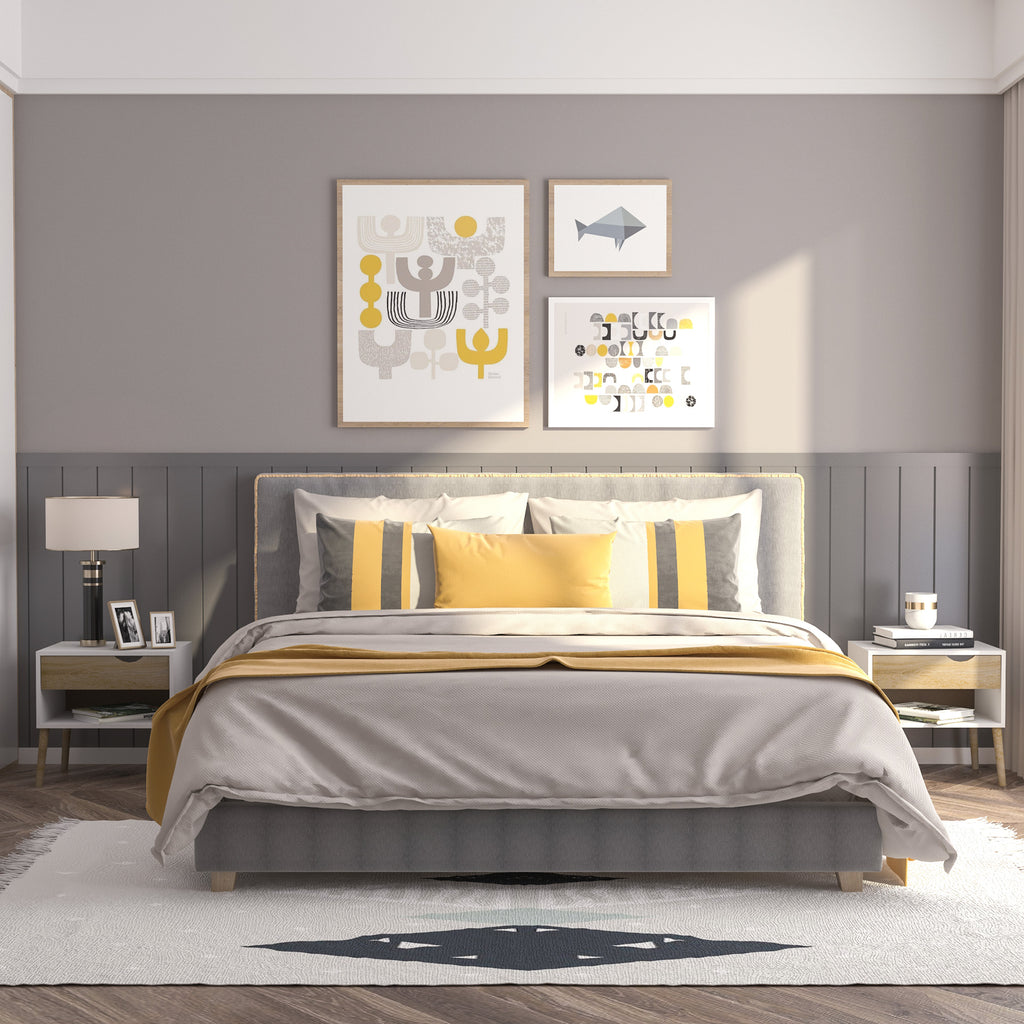 Conjunto de 2 Mesas de Cabeceira Mesa Auxiliar com 1 Gaveta e Prateleira de Armazenamento para Dormitório Sala de Estar Escritório Estilo Moderno 50x39x51cm Branco e Carvalho — foto 2
