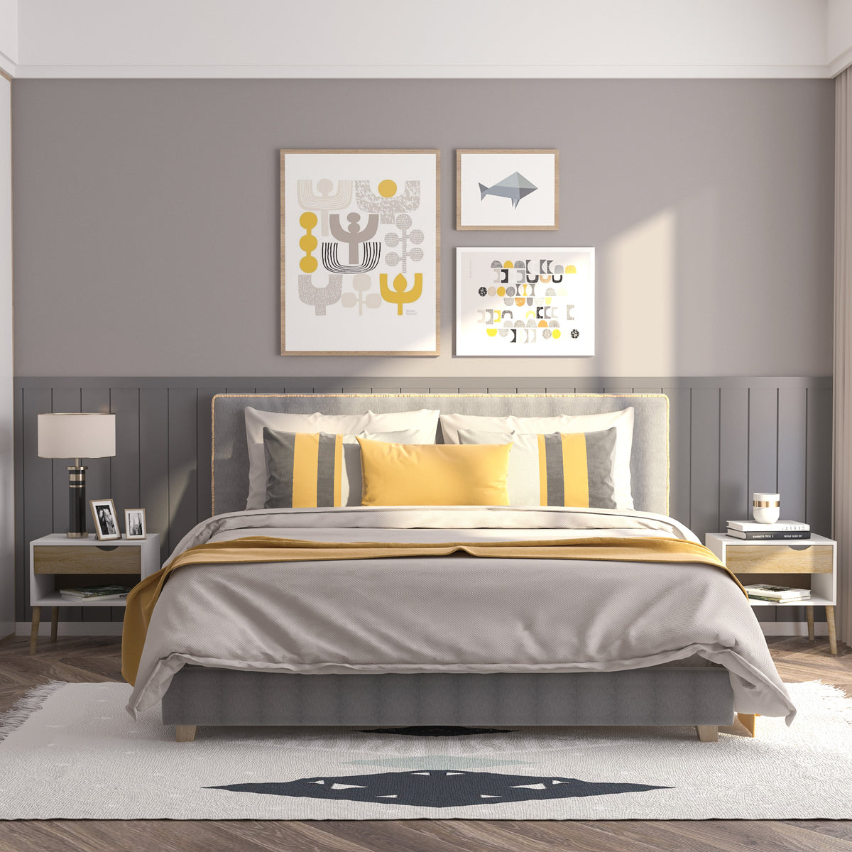 Conjunto de 2 Mesas de Cabeceira Mesa Auxiliar com 1 Gaveta e Prateleira de Armazenamento para Dormitório Sala de Estar Escritório Estilo Moderno 50x39x51cm Branco e Carvalho — foto 2