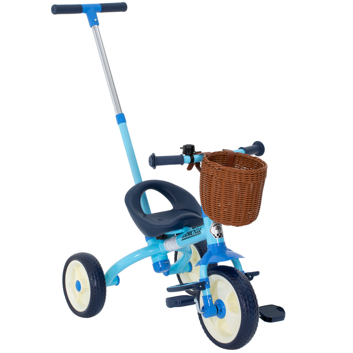 Triciclo para Bebés 2 em 1 Triciclo Evolutivo para Crianças de 2-5 Anos com Barra Parental Ajustável Pedais Antideslizantes Apoio para Pés Rebatível e Cesto 93,5x47x96 cm Azul — foto 1