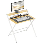 Secretária Dobrável Mesa de Computador Dobrável com Prateleira Aberta Secretária Pequena para Escritório Casa 86x66x82 cm Madeira — foto 1