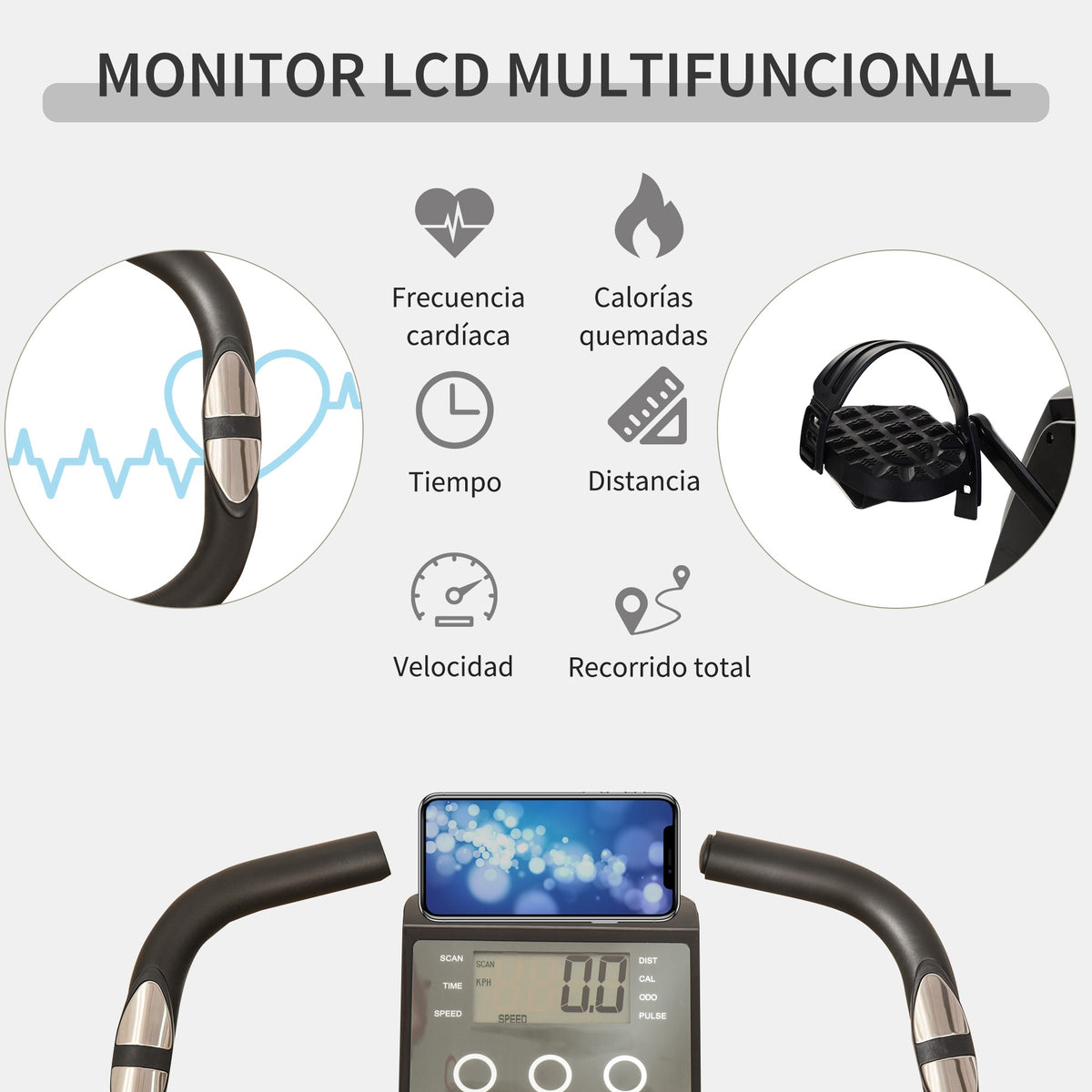 Bicicleta ergométrica dobrável ajustável em altura e resistência com tela LCD e assento com encosto 51x97x115 cm Preto — foto 4