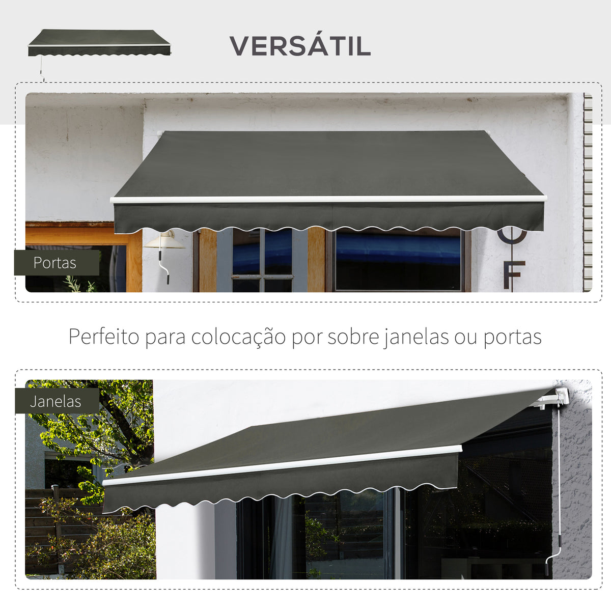 Toldo Manual Retrátil 350x250 cm Toldo para Varanda com Manivela de Metal Impermeável e Anti-UV Toldo Enrolável de Exterior para Jardim Terraço Janelas Cinza — foto 5