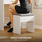 Toucador de Maquilhagem com Luzes LED e Banco Toucador com Espelho 10 Lâmpadas LED Gaveta Prateleiras Compartimentos Abertos para Quarto Closet Branco — foto 6