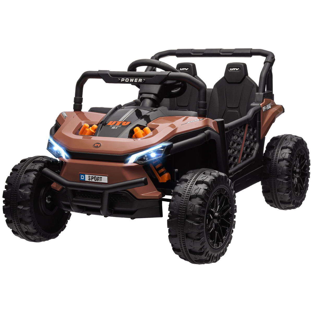 Carro elétrico infantil UTV buggy elétrico infantil com telecomando 2.4Ghz 2 motores 103L x 69l x 59H cm castanho — imagem 7
