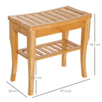 Banco para Casa de Banho de Bambu com Prateleira de Arrumação Banco de Banho Antiderrapante Impermeável e Resistente Banco de Duche para Casa Sala Quarto SPA 47,5x26x44,5 cm Madeira — foto 3