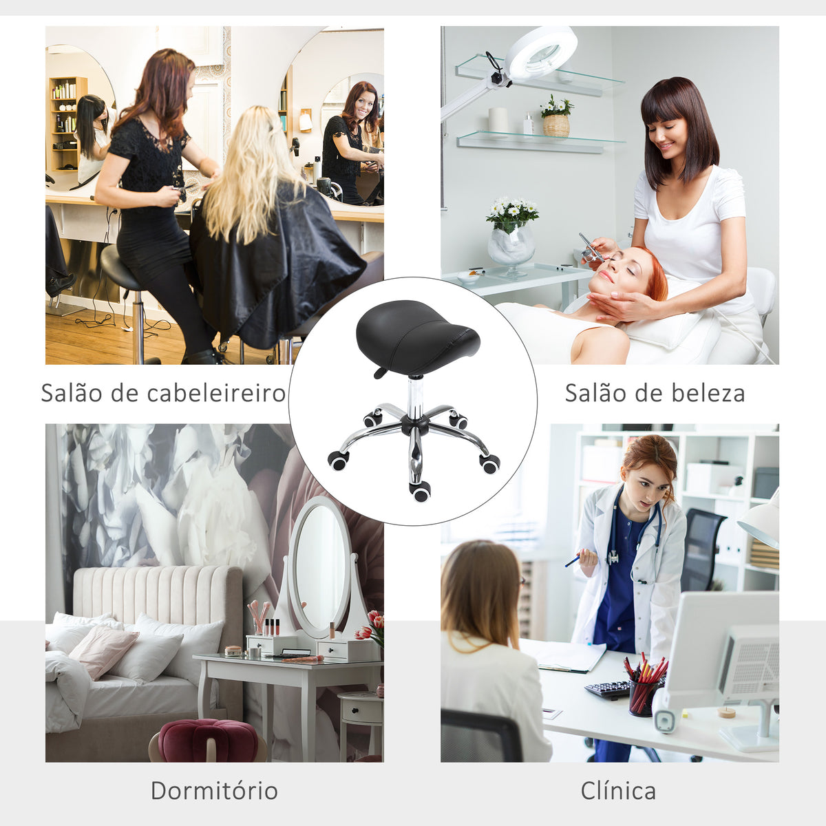 Cadeira De Trabalho com Rodinhas Banquinho Giratório Banquinho Cosmético preto — foto 5