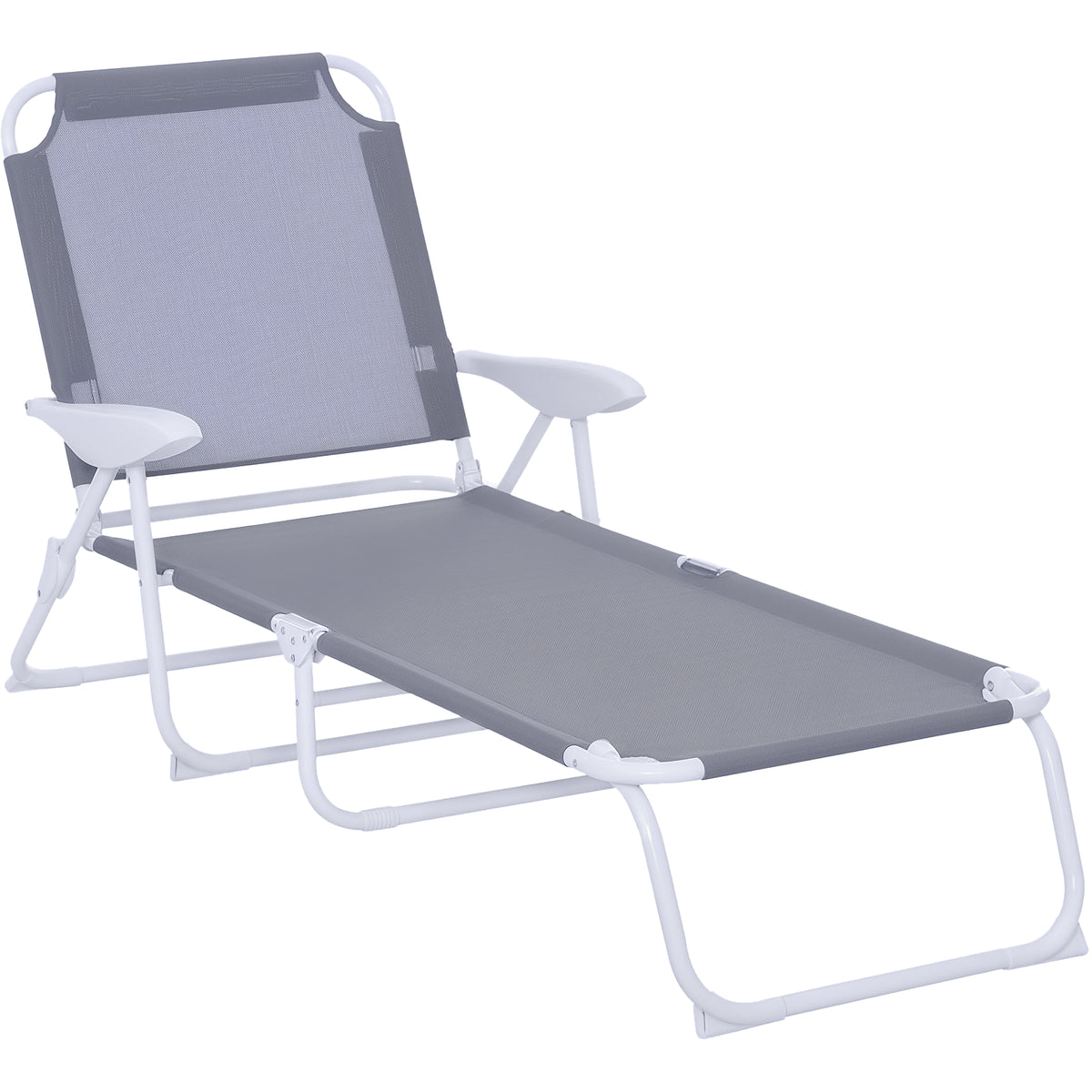 Espreguiçadeira de jardim reclinável e dobrável com encosto ajustável em 4 posições Armação de metal textilene 160x66x80 cm cinza — foto 1