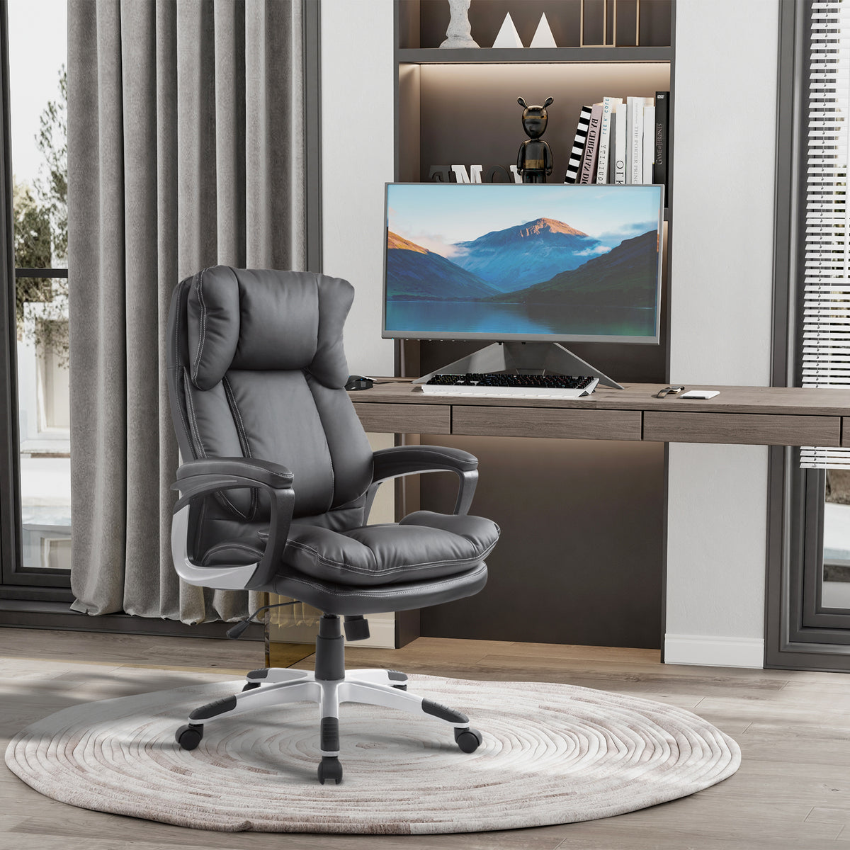 Cadeira de Escritório Giratória Cadeira de Escritório Ergonómica com 5 Rodas Apoio para os Braços e Altura Ajustável 66x71x110-120,5 cm Preto — foto 2