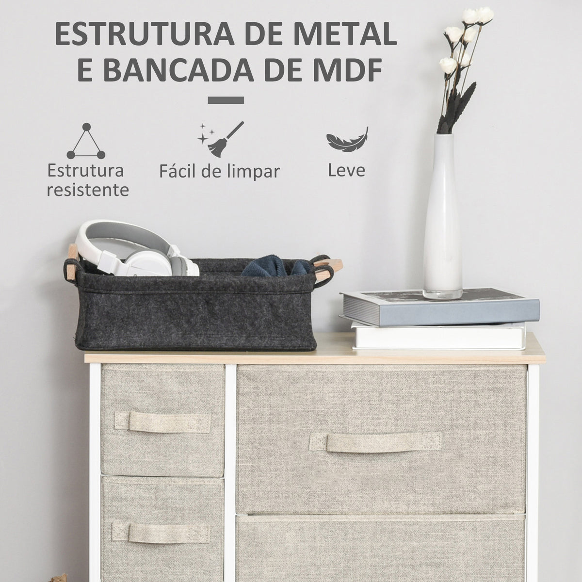 Cómoda com 7 Gavetas de Tecido Cómoda de Armazenamento Multifuncional para Dormitório Sala de Estar Corredor 63,5x30x71cm Cinza — foto 6