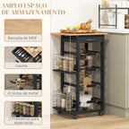 Carrinho de Cozinha com Rodas Carrinho Auxiliar com Gaveta 4 Cestas Amovíveis de Metal e Prateleiras Laterais 47x37x83 cm Preto e Madeira — foto 4