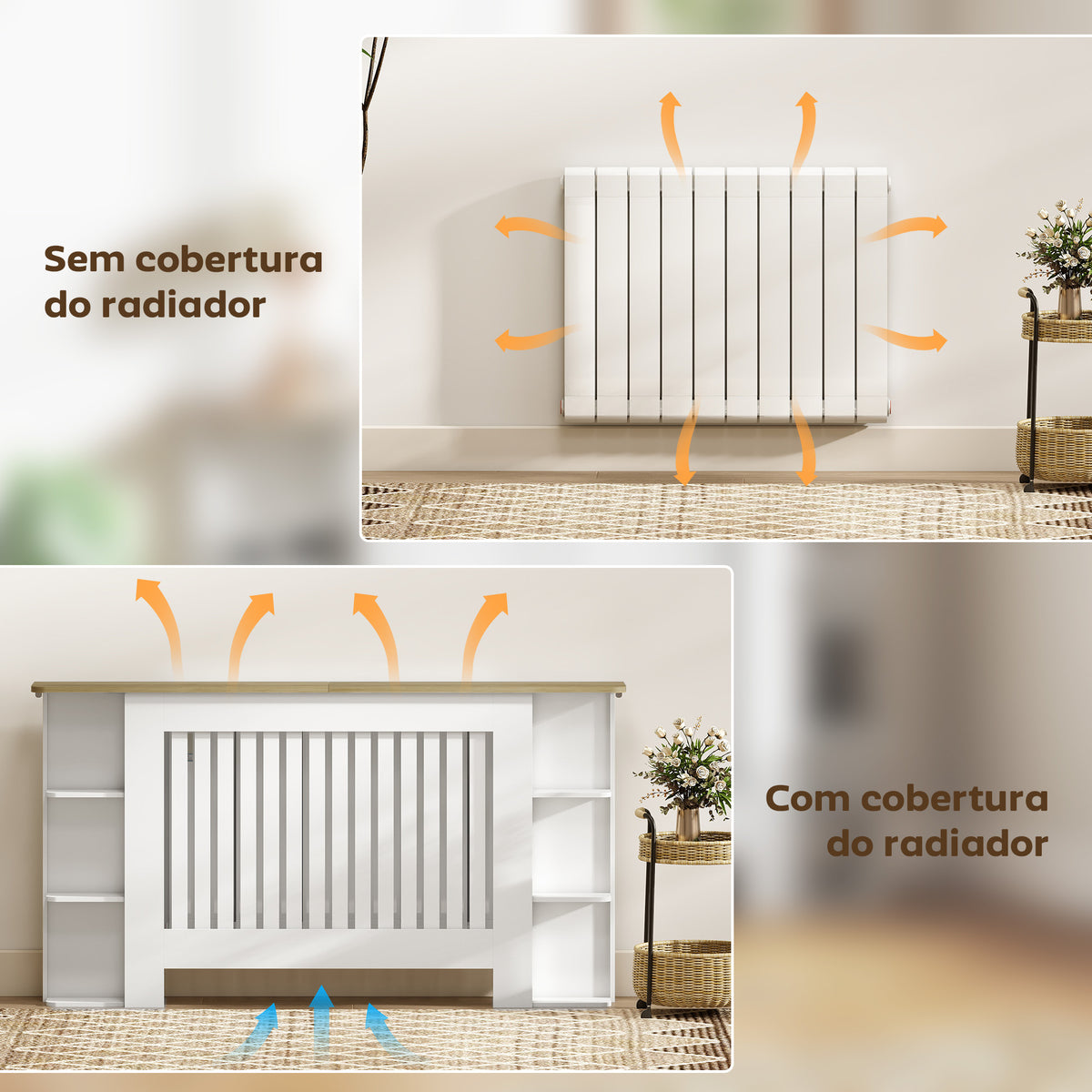 Cobertura para Radiadores com Prateleiras Cobertura de Radiador em MDF Cobertura para Radiador Desenho Moderno de Ripas para Sala de Estar Quarto 152x19x83 cm Branco — foto 5