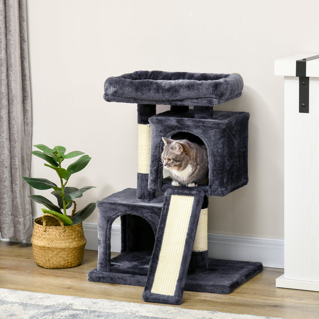 Arranhador para Gatos com Postes e Placa de Arranhar em Sisal Caverna Cama com Borda Elevada e Tato Suave 59x39x83 cm Cinza Escuro — foto 2