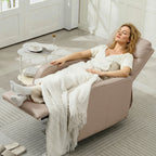 Poltrona Relax Reclinável Manual, Poltrona com Estofamento em PU e Apoio para Pés Retrátil, Acolchoamento Espesso, Reclinável até 160º para Sala, Quarto, Castanho Claro, 65x89x100 cm — foto 8