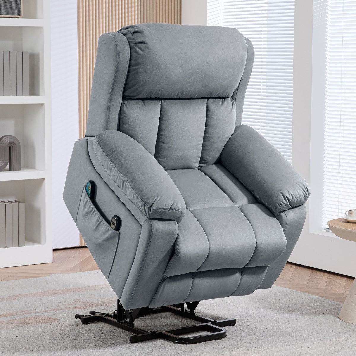 Poltrona Relax Levanta Pessoas Elétrica Poltrona Elevatória com 8 Pontos de Massagem Poltrona Reclinável com Função de Aquecimento Controlo Remoto e Bolso Lateral Cinza — foto 2