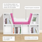 Estante Infantil com Assento Estante com 6 Cubos e Banco com Almofada 102x30x61cm Branco e Rosa — foto 6