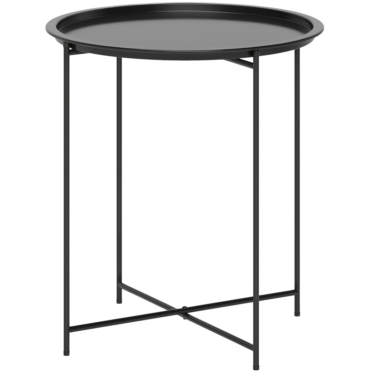 Mesa Auxiliar Redonda Mesa de Jardim com Bandeja Amovível Pés Dobráveis Mesa para Exterior Pátio Ø46x50 cm Preto — foto 1