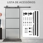 Porta de Correr com Acessórios Porta de Correr de Vidro com Mecanismo de Fecho Suave para Casa de Banho Sala de Estar Cozinha 91,4x203,2 cm Preto — foto 7