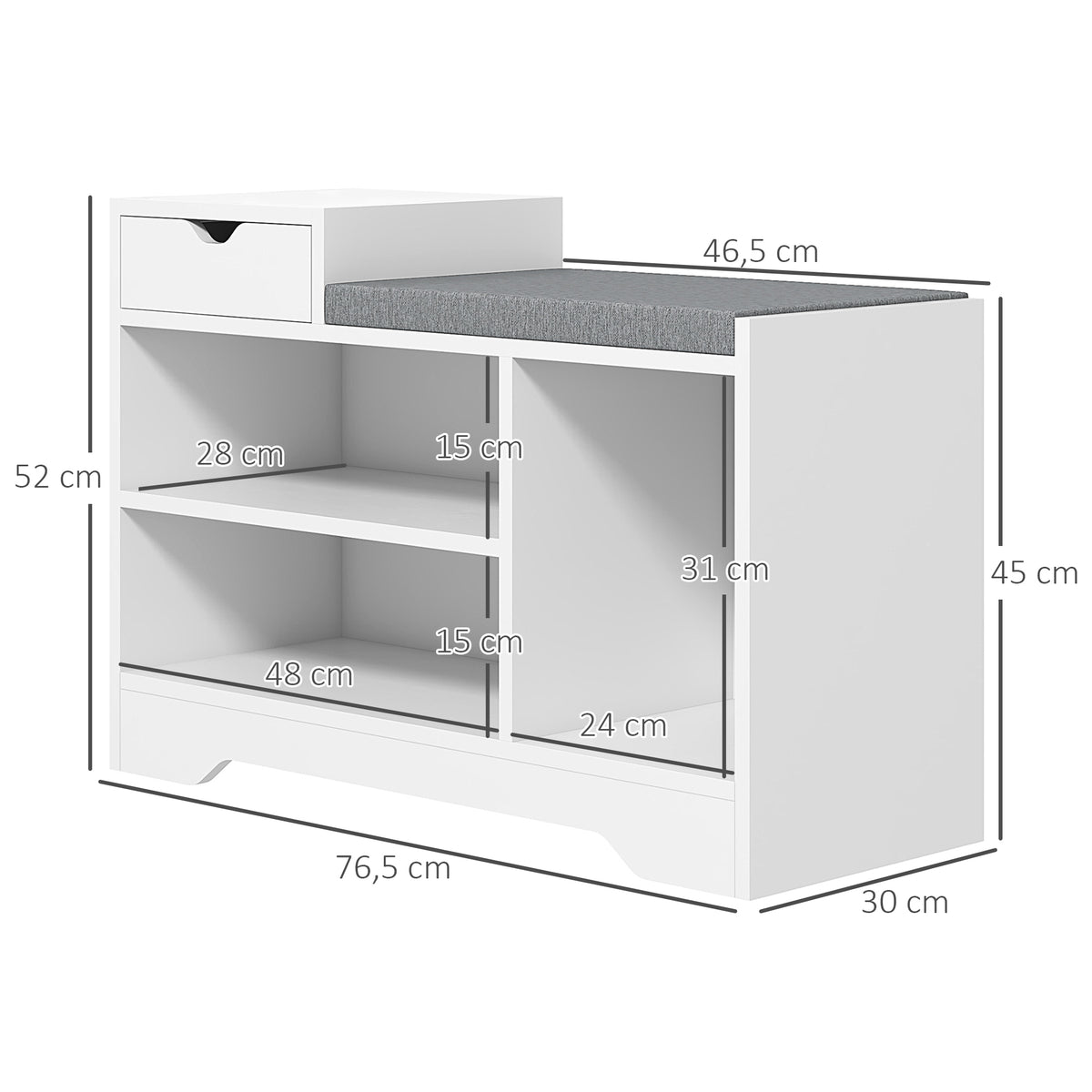 Móvel e Banco de Sapatos 1 Gaveta e 3 Compartimentos Capacidade 5 Pares MDF 76,5x30x52 cm — foto 2