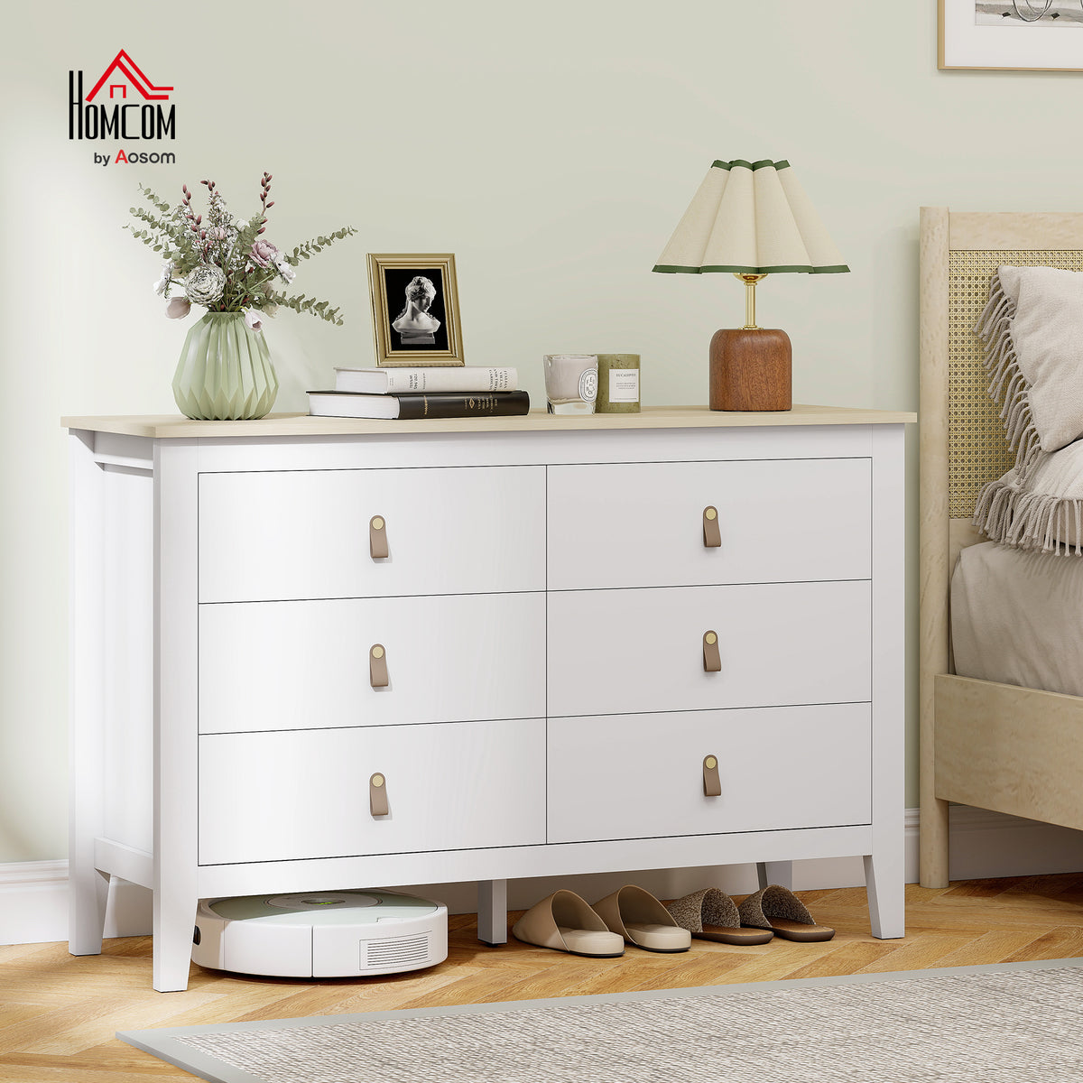 Cómoda de 6 Gavetas Cómoda para Dormitório com Puxadores de PU Cómoda para Sala de Estar Corredor 120x40x78 cm Branco — foto 2