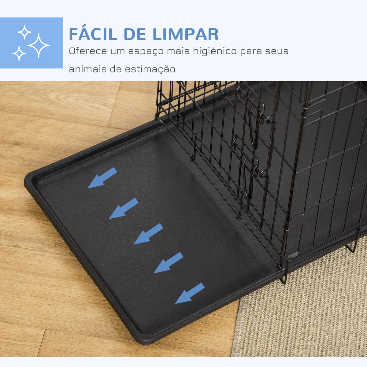 Gaiola para Cães com 2 Portas Gaiola para Animais de Estimação de Arame Dobrável com Alça de Transporte Aço 76x46x52cm Preto — foto 4