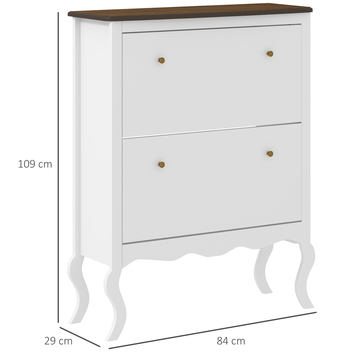 Móvel Sapateira Estilo Francês Sapateira de Entrada com 2 Gavetas Prateleiras Ajustáveis para 16 Pares de Sapato Sapateira Estreita para Corredor 84x29x109 cm Branco — foto 3