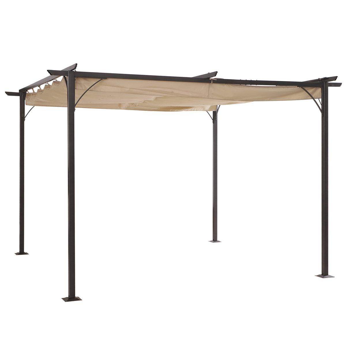 Pérgola de Metal 3,5x3,5m Pérgola para Jardim Pátio ou Terraço com Teto Retrátil Tecido Poliéster Resistente à Água e Raios UV Bege e Preto — foto 1